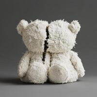 Teddy bear with a split design representing loss and nostalgia in minimal style photo