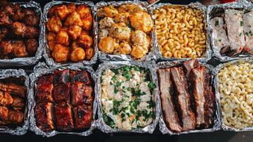 Satisfying array of various dishes displayed on a table in a gathering photo