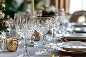 Elegant crystal glasses and table setting for a luxurious celebration photo