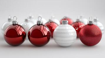 Red and white christmas balls creating festive atmosphere photo