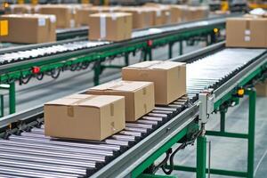 A conveyor belt with boxes on it photo