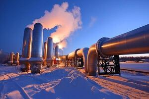 A large pipe with steam coming out of it photo