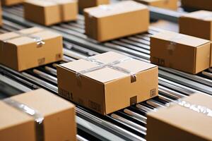 A conveyor belt with boxes on it photo