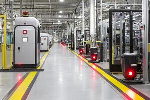 A factory with robots and machines in the middle of the room photo