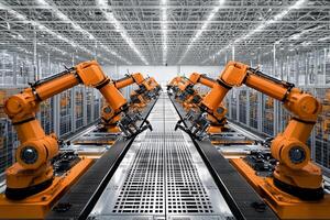 Robots in a factory with a large warehouse photo