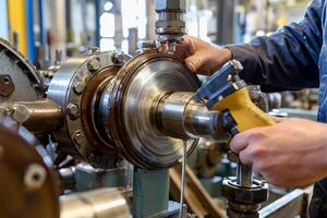 A man is working on a machine in a factory photo