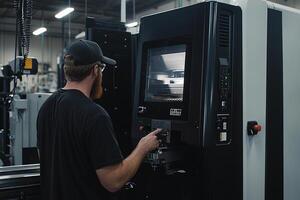 A man is working on a machine in a factory photo