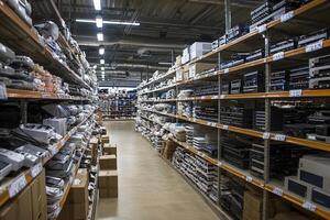 A large warehouse with lots of electronics on shelves photo