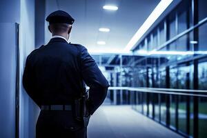 A man in a uniform standing in a hallway photo
