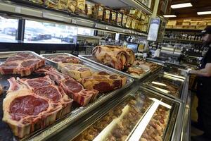 A butcher shop with meat on display photo