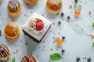 A dessert with a raspberry on top photo