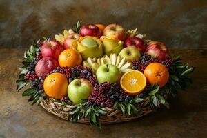 A basket of fruit on a table photo