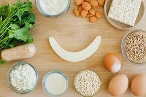 The ingredients for a smiley face are on a cutting board photo