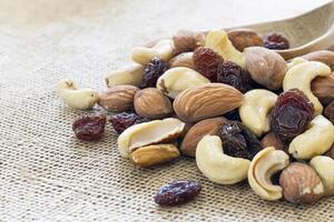 Nuts and raisins are a great source of fiber and protein photo