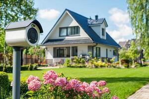 A security camera is in front of a house photo