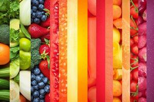 A rainbow of fruits and vegetables arranged in a row photo