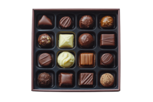 Assorted chocolates arranged neatly in a black box for gifting or personal enjoyment at any occasion png