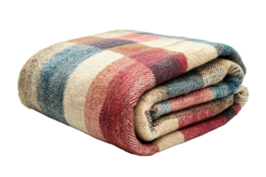Cozy plaid blanket folded neatly on display in a warm, inviting interior setting for autumn evenings png
