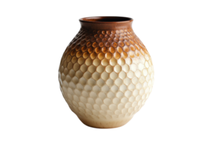 Beautiful handcrafted ceramic vase with honeycomb pattern located in a bright studio setting png