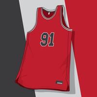 red color basketball jersey front view isolated in colored background vector