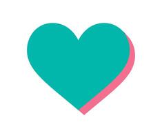 Flat heart shape symbol icon. Bold abstract figure in vibrant color. A modern element of brutalism, graphic style with shadow, perfect for contemporary design and y2k aesthetics. vector