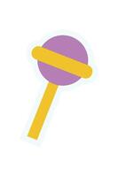 Brutalist abstract lollipop element sticker. Flat shape of a circle figure in bold purple and yellow colors. Modern graphic element, minimal style, perfect for playful design projects. vector