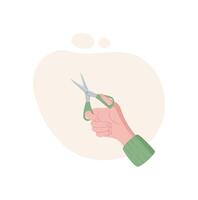 Hand holding scissors. Gesture of giving scissors. Icon of a person receiving an object, flat style, potential for graphic design and educational material usage. vector