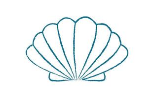 Chalk seashell icon. Crayon shell shape. Marine life, aquatic creature, ocean world, flat texture, cartoon graphic style. Suitable for summer designs, educational materials, or decorative purposes. vector