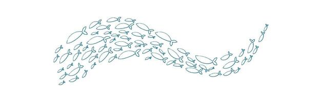 Chalk silhouette fish school. Aquatic group of fish swim in a playful pattern. Underwater life in the ocean, flat style design, suitable for summer projects. vector