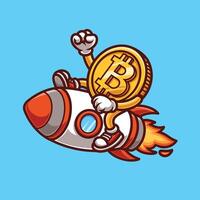Bitcoin Rocket Retro Vintage Character vector