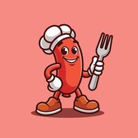 Sausage Cooking Retro Cartoon Character vector