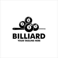 Billiard club logo design game badge sport template pool table with ball and stick simple illustration template vector
