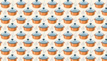 Pattern with steamer pots and pans on a beige background vector