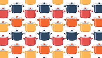 Pattern with saucepans illustration in cartoon style. vector