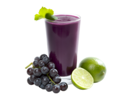 Purple grape juice with lime and grapes on a transparent background png