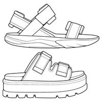 Bundling line art modern sandal illustration. Modern shoe of sandal cartoon Isolated with white background hand drawing. vector