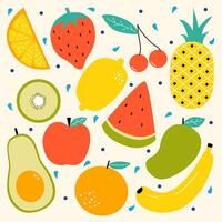 Set of Tropical Fruit Doodles in Hand Drawn Cartoon Style. Playful Tropical Fruit Illustrations in Hand Drawn Doodle Style. vector