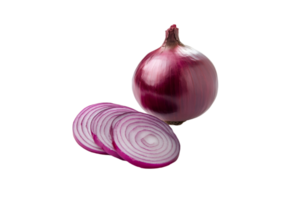 Red onion with sliced rings on a transparent background png