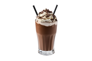 Chocolate milkshake with whipped cream and chocolate shavings isolated on a transparent background png