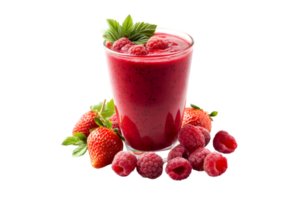 Glass of berry smoothie with strawberries and raspberries isolated on a transparent background png