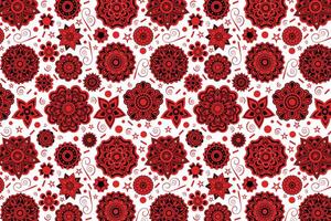 Red flowers mandala abstract seamless repeat pattern vector