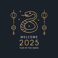 Welcome 2025 with stylish snake design and festive lanterns vector