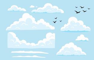 cloud element object with bird for landscape design vector