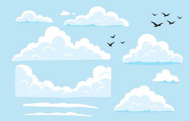 cloud element object with bird for landscape design