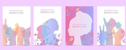 International women's day background with flower and pink and purple gradient style for vertical a4 design vector