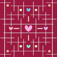 Abstract broading game of heart dot on burgundy background. Seamless pattern. vector