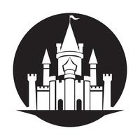 A black and white logo of a castle vector
