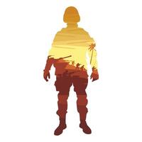 Army Silhouette With Skyline Battle Field War vector
