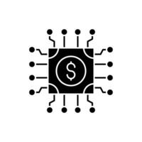 AI in fintech solid icon design. Implementation AI in finance sector. Dolar with chip circuit design vector