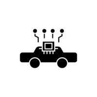 AI in transportation solid icon design. Implementation AI in transportation sector. Car with computer chip and circuits design vector